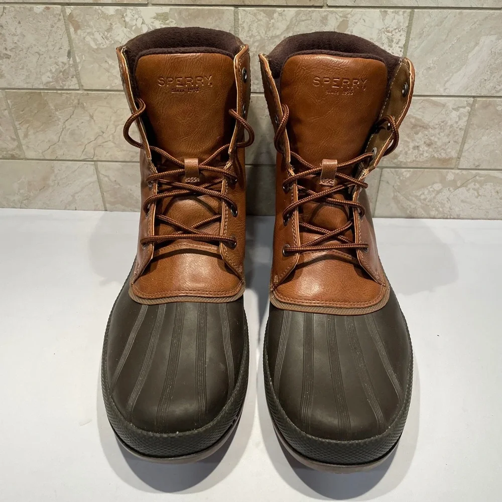 Sperry Avenue Duck Boots Mens 12 Brown Tan Waterproof Thinsulate EUC STS19551